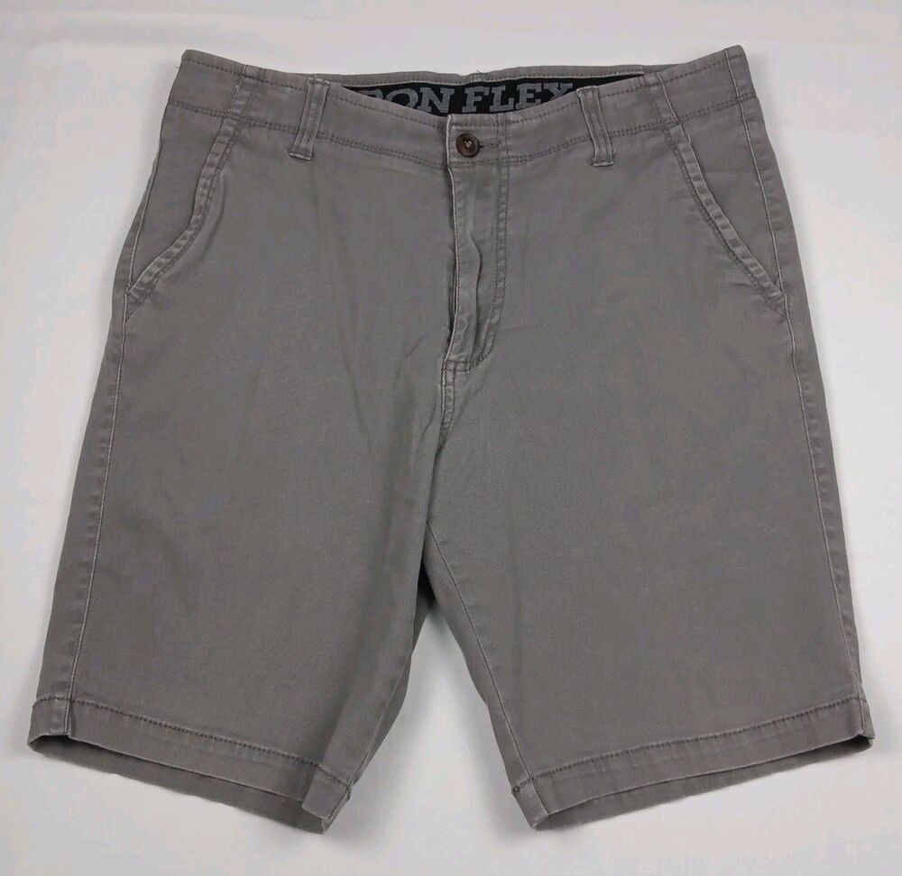 Flex Mens Size 32 Gray Flat Front Stretch Chino Shorts Casual